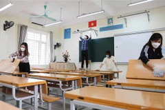 Các phòng học tại Ba Vì đều được vệ sinh, khử khuẩn. (Ảnh: Thanh Tùng/TTXVN)