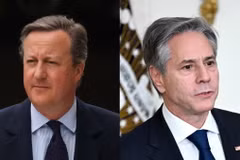 Ngoại trưởng Anh David Cameron và người đồng cấp Mỹ Antony J. Blinken. (Nguồn: AFP/TTXVN)