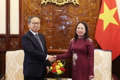 Quyền Chủ tịch nước Võ Thị Ánh Xuân tiếp Đại sứ Nhật Bản đến chào từ biệt kết thúc nhiệm kỳ công tác tại Việt Nam. (Ảnh: Thống Nhất/TTXVN)