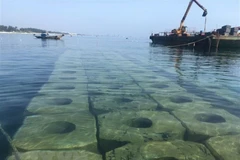 Các khối bêtông bên ngoài bề mặt một đoạn đê ngầm ở biển Cửa Đại. (Ảnh minh họa. Nguồn: TTXVN)
