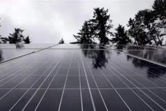 Các tấm pin năng lượng mặt trời trên đảo Lasqueti, British Columbia, Canada. (Ảnh: THE CANADIAN PRESS/TTXVN)