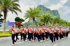 Khối học sinh tham gia Ngày chạy Olympic tỉnh Quảng Ninh năm 2023. (Ảnh: Thanh Vân/TTXVN)