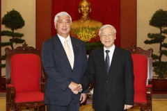 Tổng Bí thư Nguyễn Phú Trọng tiếp Bộ trưởng Quốc phòng Nhật Bản Gen Nakatani thăm chính thức Việt Nam. (Ảnh: Trí Dũng/TTXVN)