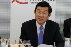 Chủ tịch nước Trương Tấn Sang đến dự và phát biểu trước chính giới, học giả Đức tại Viện Körber. (Ảnh: Nguyễn Khang/TTXVN)