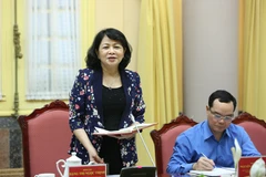Phó Chủ tịch nước Đặng Thị Ngọc Thịnh, Phó Chủ tịch thứ nhất Hội đồng Thi đua - Khen thưởng Trung ương, Trưởng Ban Tổ chức Đại hội thi đua yêu nước toàn quốc lần thứ X chủ trì Hội nghị. (Ảnh: Dương Giang/TTXVN)