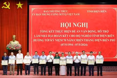 Ông Đỗ Văn Chiến và ông Trần Hồng Hà trao tặng Bằng khen cho các các nhân có thành tích xuất sắc trong thực hiện Đề án 09. (Ảnh: Trung Kiên/TTXVN)