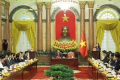 Quyền Chủ tịch nước Võ Thị Ánh Xuân phát biểu tại buổi gặp mặt đoàn đại biểu Hội Doanh nhân Trẻ Việt Nam. (Ảnh: Thống Nhất/TTXVN)