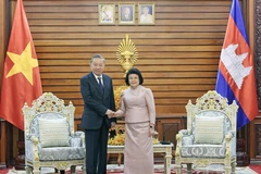 Chủ tịch nước Tô Lâm hội kiến Chủ tịch Quốc hội Campuchia Khuon Sudary. (Ảnh: Nhan Sáng/TTXVN)