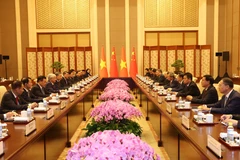 Quang cảnh buổi hội kiến. (Ảnh: Trí Dũng/TTXVN)