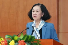 Bà Trương Thị Mai, Ủy viên Bộ Chính trị, Thường trực Ban Bí thư, Trưởng Ban Tổ chức Trung ương phát biểu chỉ đạo hội nghị. (Ảnh: Phương Hoa/TTXVN)