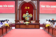 Thủ tướng Phạm Minh Chính phát biểu kết luận buổi làm việc với Ban Thường vụ Tỉnh ủy Tiền Giang. (Ảnh: Dương Giang/TTXVN)