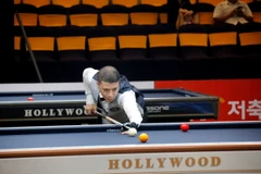 Các cơ thủ thi đấu tại Giải Billiards carom 3 băng vô địch cá nhân thế giới lần thứ 76. (Ảnh: Nguyễn Thanh/TTXVN)