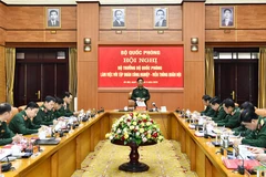 Đại tướng Phan Văn Giang, Ủy viên Bộ Chính trị, Phó Bí thư Quân ủy Trung ương, Bộ trưởng Bộ Quốc phòng chủ trì Hội nghị Bộ trưởng Bộ Quốc phòng làm việc với Tập đoàn Công nghiệp-Viễn thông Quân đội. (Nguồn: Quân đội Nhân dân)