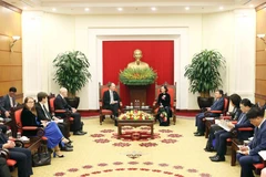 Bà Trương Thị Mai, Ủy viên Bộ Chính trị, Thường trực Ban Bí thư, Trưởng Ban Tổ chức Trung ương, hội kiến Chủ tịch Quốc hội Cộng hòa Phần Lan Jussi Halla-aho. (Ảnh: An Đăng/TTXVN)