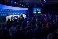 Toàn cảnh một phiên thảo luận tại Hội nghị Thường niên lần thứ 54 của Diễn đàn Kinh tế Thế giới (WEF) 2024 ở Davos, Thụy Sĩ, ngày 16/1/2024. (Ảnh: AFP/TTXVN)