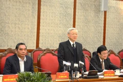 Tổng Bí thư Nguyễn Phú Trọng kết luận buổi làm việc của Bộ Chính trị với tập thể Ban Thường vụ Tỉnh ủy Kiên Giang tại Văn phòng Trung ương Đảng ngày 12/12/2013. (Ảnh: Lâm Việt Khởi/Vietnam+)