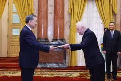 Tổng Bí thư, Chủ tịch nước Tô Lâm nhận Quốc thư từ Đại sứ Argentina tại Việt Nam Marcos Antonio Bednarski. (Ảnh: Lâm Khánh/TTXVN)