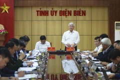 Chủ tịch Ủy ban Trung ương Mặt trận Tổ quốc Việt Nam Đỗ Văn Chiến phát biểu tại buổi làm việc. (Ảnh: Xuân Tư/TTXVN)