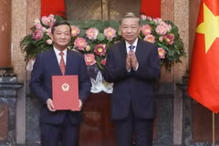 Tổng Bí thư, Chủ tịch nước Tô Lâm trao Quyết định bổ nhiệm Đại sứ Việt Nam tại nước ngoài cho ông Nguyễn Minh Tâm, Phó Trưởng Ban Đối ngoại Trung ương. (Ảnh: Lâm Khánh/TTXVN)