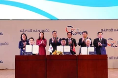 Ký kết hợp tác giữa Bình Dương với đối tác Hàn Quốc tại chương trình. (Ảnh: TTXVN phát)