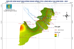 Bản đồ dự báo xâm nhập mặn khu vực Đồng bằng sông Cửu Long. (Nguồn: KTTV)