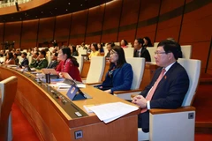 Đoàn đại biểu Quốc hội tỉnh Thái Nguyên dự kỳ họp. (Ảnh: Phương Hoa/TTXVN)