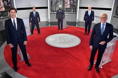 Các nhà lãnh đạo của 4 chính đảng tại Canada trong cuộc tranh luận ở Montreal, Quebec, ngày 2/9/2021. (Ảnh: AFP/TTXVN)