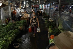 Chợ Nam Trung Yên (phường Trung Hoà, quận Cầu Giấy) cung cấp khoảng 28 tấn rau, quả, thịt, cá... phục vụ nhu cầu tiêu dùng hàng ngày của người dân. (Ảnh: Vũ Sinh/TTXVN)