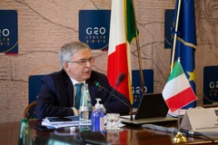 Bộ trưởng Kinh tế Italy Daniele Franco phát biểu tại cuộc họp trực tuyến Bộ trưởng Tài chính G20, ở Rome, ngày 7/4/2021. (Ảnh: AFP/TTXVN)