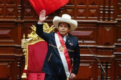 Tổng thống đắc cử Peru Pedro Castillo tại lễ tuyên thệ nhậm chức ở Lima, ngày 28/7/2021. (Ảnh: AFP/TTXVN)