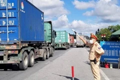 Doanh nghiệp vận tải được cấp thẻ nhận diện để vận chuyển hàng hóa giữa TP HCM đi các tỉnh và ngược lại. (Ảnh: TTXVN)