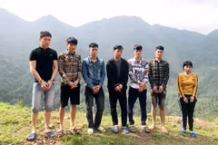 Công an huyện Bình Liêu phát hiện, bắt giữ 7 người có hành vi xuất cảnh trái phép sang Trung Quốc ngày 13/4. (Ảnh: TTXVN phát)