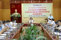 Bộ trưởng Bộ Nội vụ Phạm Thị Thanh Trà chủ trì Hội nghị. (Ảnh: Nguyễn Điệp/TTXVN)