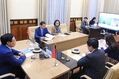 Phó Thủ tướng, Bộ trưởng Bộ Ngoại giao Phạm Bình Minh trực tuyến với Bộ trưởng Ngoại giao và Hợp tác nước Cộng hòa dân chủ Timor-Leste, bà Adaljiza Magno. (Ảnh: Lâm Khánh/TTXVN)