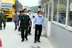 Chủ tịch UBND tỉnh Lạng Sơn Hồ Tiến Thiệu kiểm tra công tác phòng chống COVID-19 tại Cửa khẩu Tân Thanh. (Ảnh: Thái Thuần/TTXVN)