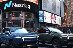 Xe tải điện của Rivian đậu gần tòa nhà Nasdaq MarketSite ở Quảng trường Thời đại ngày 10/11 ở thành phố New York. (Nguồn: Getty)