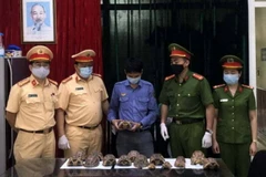 Đội Tuần tra kiểm soát giao thông đường sắt số 1 bàn giao các cá thể rùa quý hiếm cho cơ quan chức năng xử lý theo quy định. (Nguồn: atgt.vn)