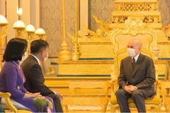 Đại sứ đặc mệnh toàn quyền nước Cộng hòa xã hội chủ nghĩa Việt Nam tại Vương quốc Campuchia Nguyễn Huy Tăng tại buổi lễ trình Quốc thư lên Quốc Vương Campuchia Norodom Sihamoni. (Ảnh: Trần Long/TTXVN)