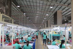 Công nhân làm việc tại công ty TNHH Victory International Việt Nam tại Long An. (Ảnh: Minh Hưng/TTXVN)