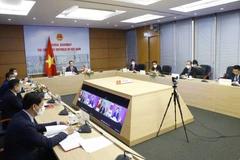 Chủ tịch Quốc hội Vương Đình Huệ hội đàm trực tuyến với Chủ tịch Quốc hội Hàn Quốc Park Byeong Seug ngày 23/6/2021. (Ảnh: Doãn Tấn/TTXVN)