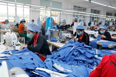 May hàng xuất khẩu sang thị trường Nhật Bản tại Công ty may Hưng Việt, huyện Yên Mỹ, tỉnh Hưng Yên. (Ảnh: Trần Việt/TTXVN)