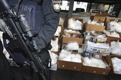Cảnh sát canh gác trước lô hàng cocaine vừa thu giữ. (Nguồn: DPA/AP)