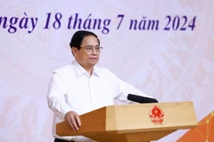 Thủ tướng Phạm Minh Chính phát biểu tại điểm cầu Chính phủ. (Ảnh: Dương Giang/TTXVN)