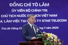 Chủ tịch nước Tô Lâm phát biểu tại buổi đến thăm Công ty Viễn thông Star Telecom. (Ảnh: Nhan Sáng/TTXVN)