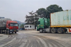 Xe thông quan qua cửa khẩu Cửa khẩu quốc tế đường bộ số 2 Kim Thành, Lào Cai. (Ảnh: Hương Thu/TTXVN)