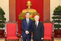 Tổng Bí thư Nguyễn Phú Trọng tiếp ông Triệu Lạc Tế, Ủy viên Thường vụ Bộ Chính trị, Bí thư Ủy ban Kiểm tra Kỷ luật Trung ương Đảng Cộng sản Trung Quốc. (Ảnh: Trí Dũng/TTXVN)