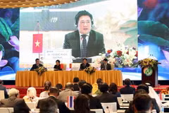 Ông Hồ Đức Phớc, Tổng kiểm toán Nhà nước, Trưởng Ban Tổ chức Đại hội ASOSAI 14, Chủ tịch ASOSAI nhiệm kỳ 2018-2021 điều hành Thảo luận về những vấn đề được nêu trong Biên bản của Cuộc họp Ban Điều hành ASOSAI lần thứ 52. (Ảnh: TTXVN)