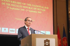 Ủy viên Bộ Chính trị, Bí thư Thành ủy Thành phố Hồ Chí Minh Nguyễn Thiện Nhân phát biểu tại buổi lễ. (Ảnh: Xuân Vịnh - TTXVN/Vietnam+)