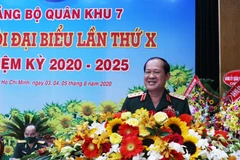 Thượng tướng Bế Xuân Trường, Ủy viên Quân ủy Trung ương, Thứ trưởng Bộ Quốc phòng phtas biểu chỉ đạo Đại hội. (Ảnh: Xuân Khu/TTXVN)