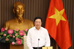Phó Thủ tướng, Bộ trưởng Bộ Ngoại giao Phạm Bình Minh chủ trì họp Tổ công tác thúc đẩy hợp tác đầu tư nước ngoài. (Ảnh: Lâm Khánh/TTXVN)